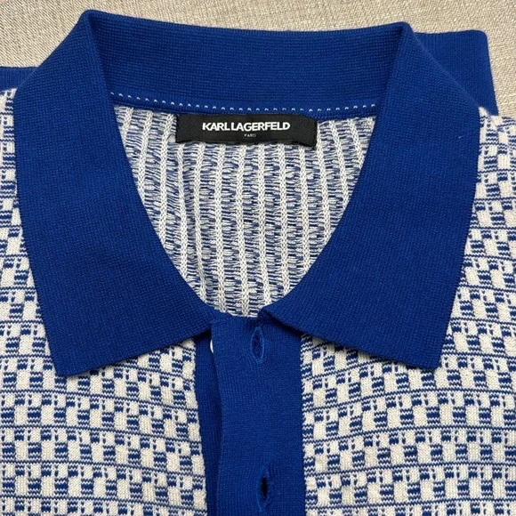 KARL LAGERFELD PARIS - Men’s M Jacquard Knit Sweater Polo w/Contrast Placket - Picture 3 of 7